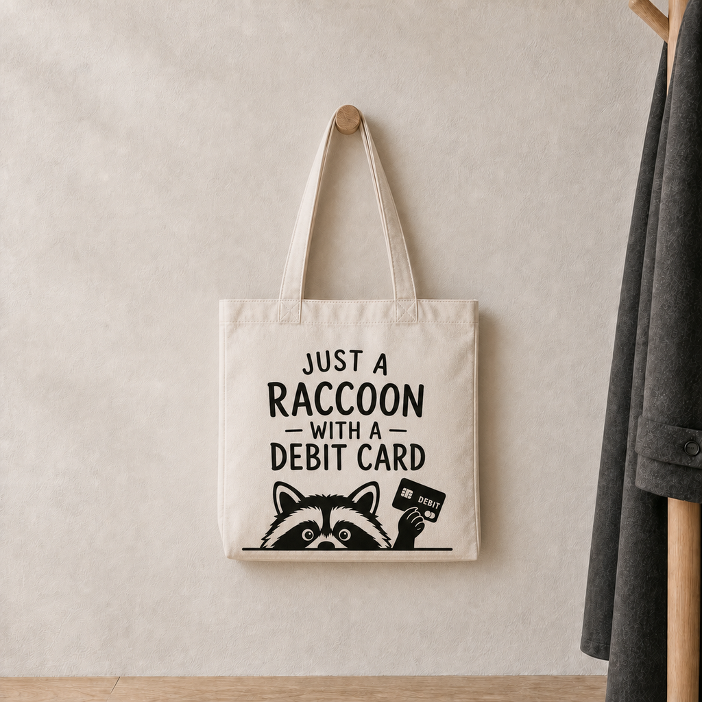 Just a Raccoon With a Debit Card 12oz Heavyweight Cotton Tote Bag